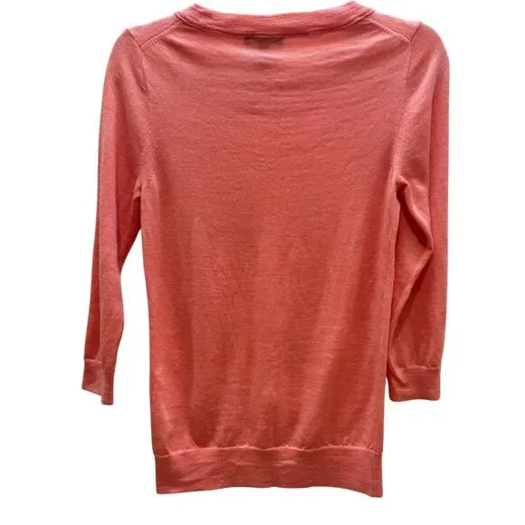 J.Crew Merino Wool Coral 3/4 Sleeve Lightweight Sweater Classic Crewneck SZ S - Picture 2 of 5